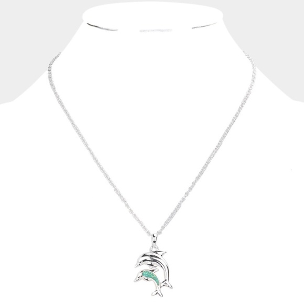 Silver glittered dolphin pendant necklace